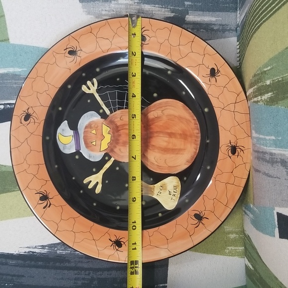 Halloween GATES WARE Laurie Gates 11-3/4" Single PUMPKIN SCARECROW Dinner Plate - Picture 2 of 14